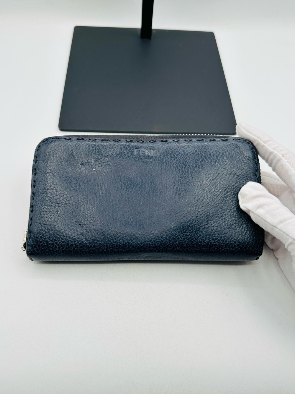 Fendi Pebbled Leather Large Zip Around Wallet